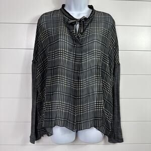 Beate Heymann Street Couture Sheer Blouse Black Tan Tartan Plaid sz 6
